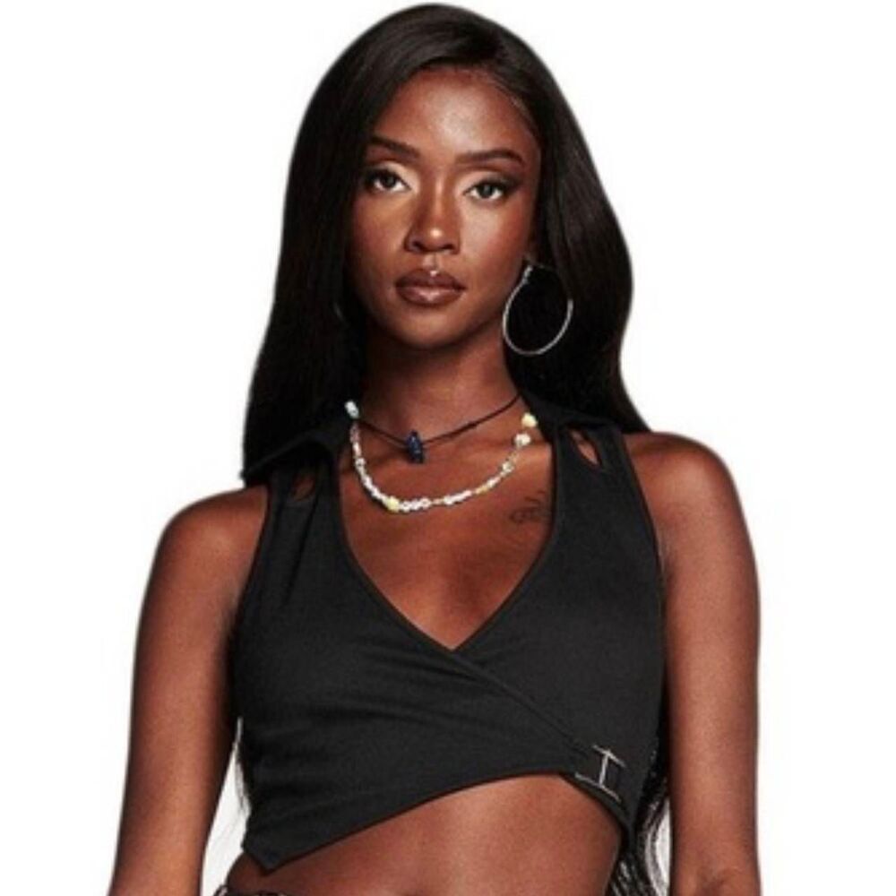 I.AM.GIA Kyla Black Wrap Crop Top XS Whimsygoth Emo Alt Punk Grunge Designer